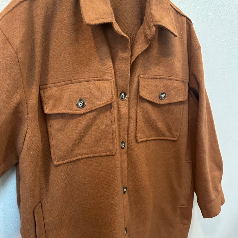 Express Shacket Women XL Rust Brown Oversized Fleece Shirt Jacket 009710137 - Picture 15 of 16